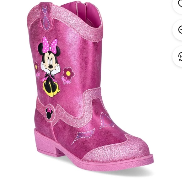 Disney Minnie Mouse Girls Metallic Pink Sparkle Cowboy Boots Shoes Size 12 NWT - Picture 7 of 9